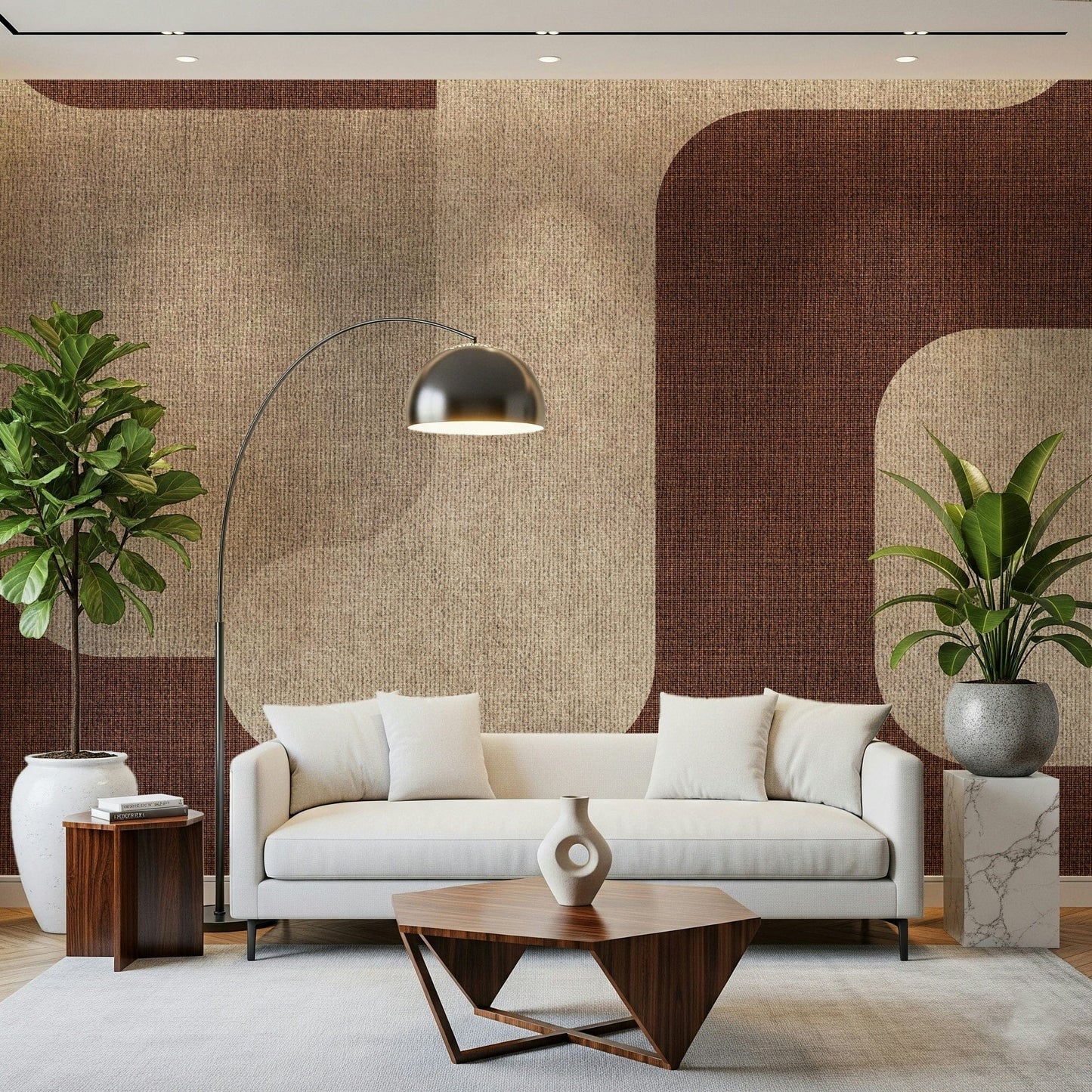 Designer fabric inspired wall treatment Mocha Curves Design.