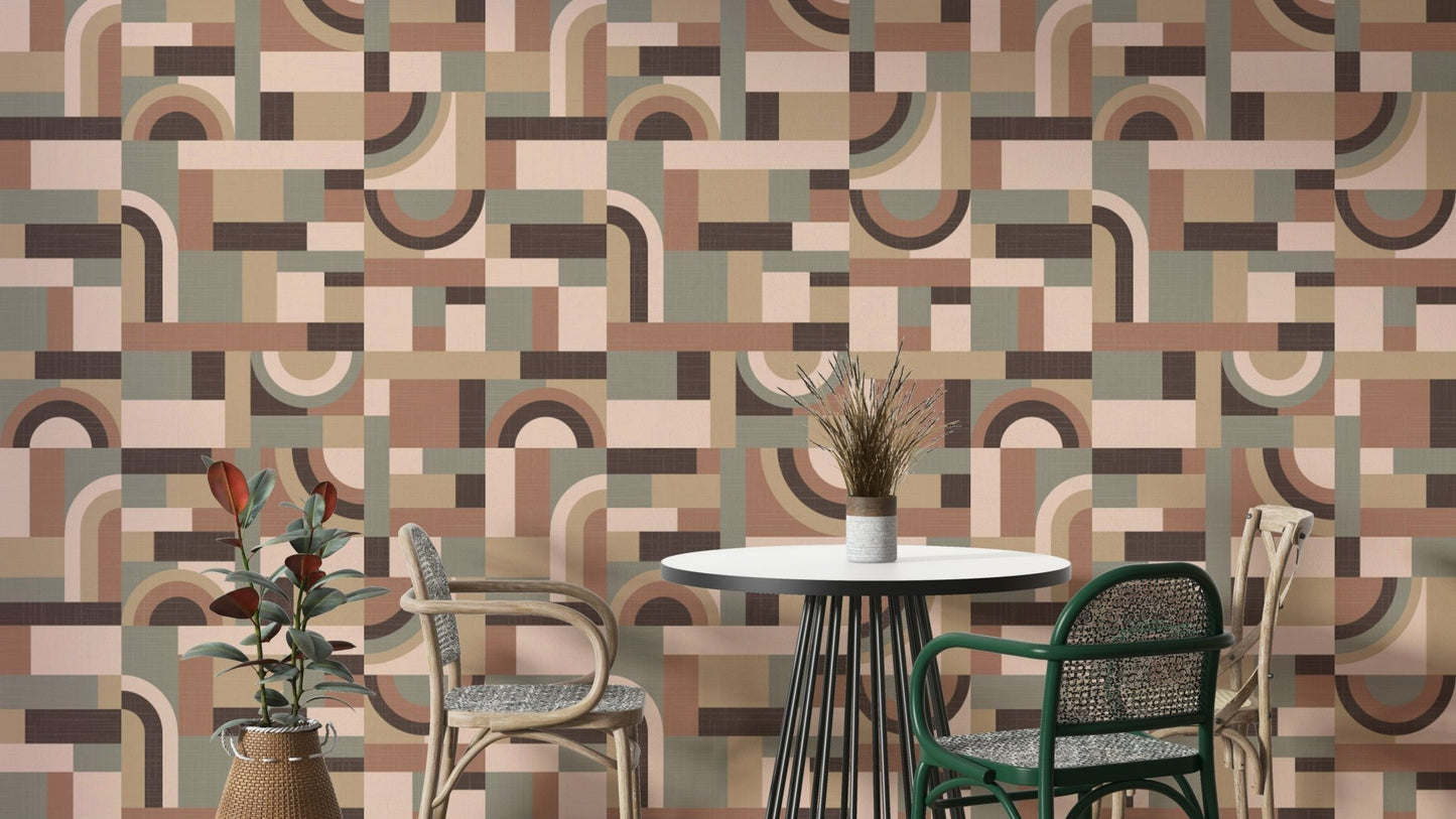 The image shows a full wall with flowing, fluid shapes.

