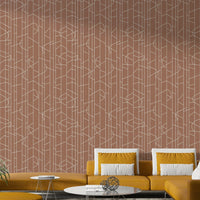 Living room with neutral curved line wallpaper

