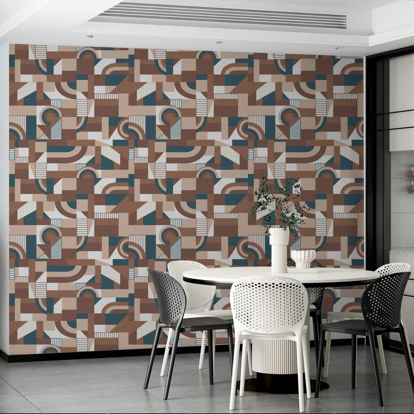 The room's lighting highlights the classic feel of the pattern.


