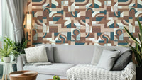 The image shows a full wall with flowing, fluid shapes.

