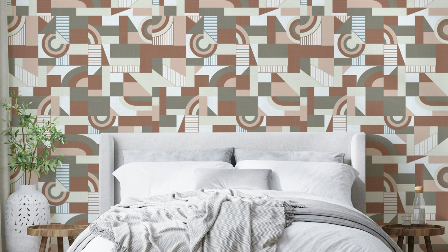 The image shows a full wall with flowing, fluid shapes.

