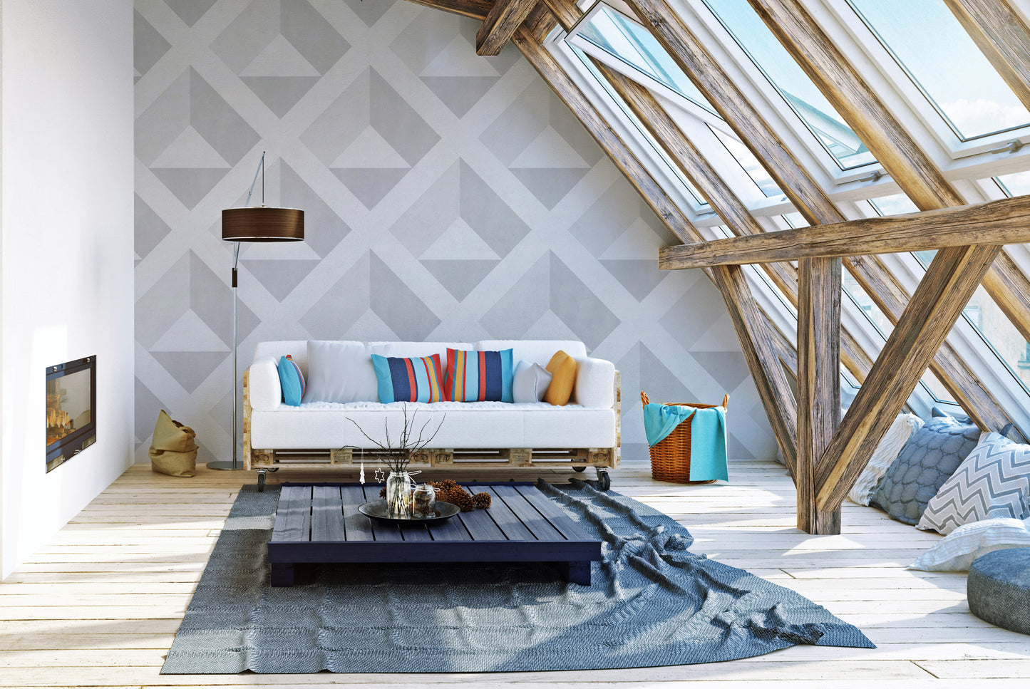 Sleek monochrome geometric illusion wallpaper design
