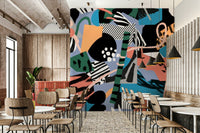 An artistic minimalist form mural for home decor.

