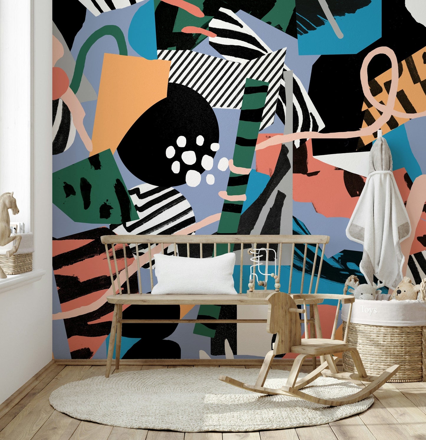 A beautiful abstract shapes wallpaper mural for a modern home.

