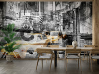 Urban mural wallpaper with expressive artwork


