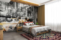 Modern Art NYC mural wallpaper with collage design

