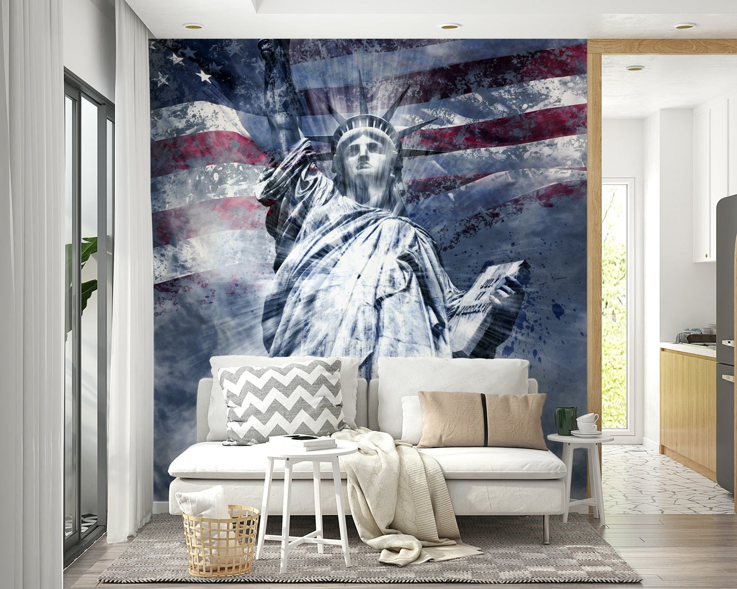 Blue Statue of Liberty mural for urban and modern interiors

