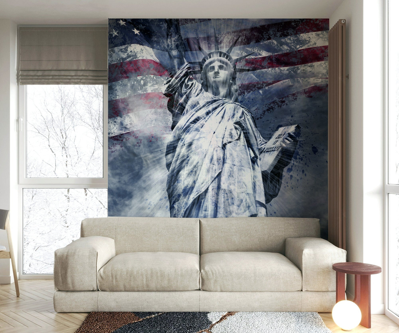 MODERN ART Statue of Liberty Blue Wall Mural with bold hues

