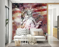 Modern art mural with the Statue of Liberty in red

