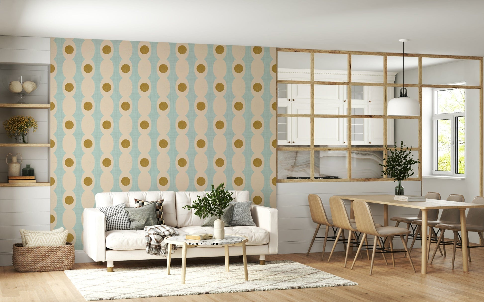 Hourglass-inspired geometric wallpaper with a smooth, flowing pattern.