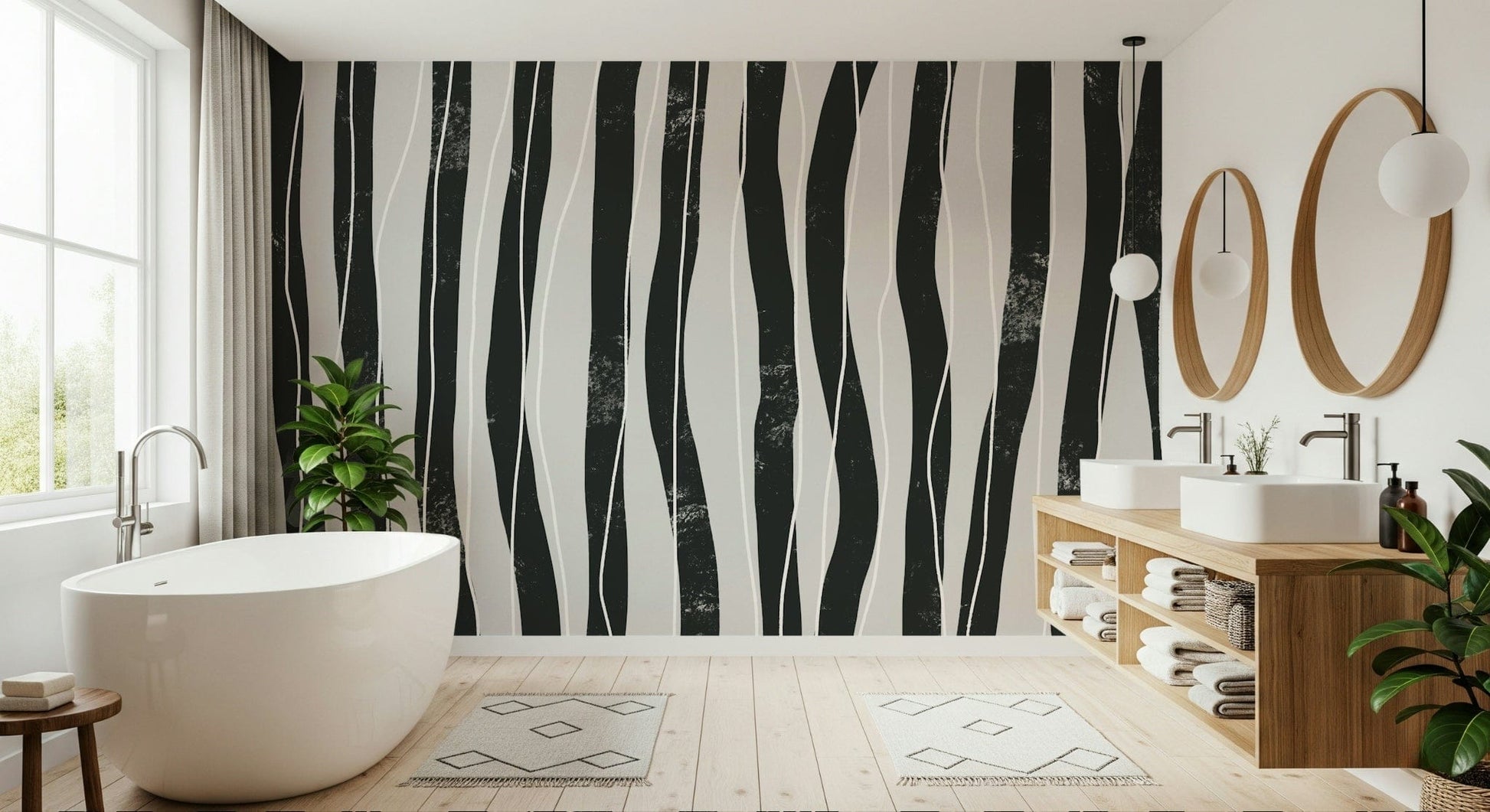 An artistic minimalist form mural for home decor.