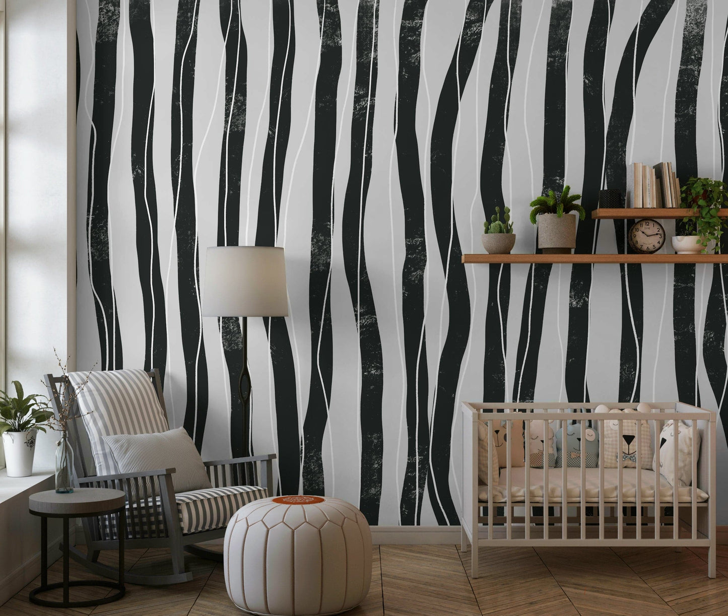 A beautiful modern art wall mural of delicate lines.
