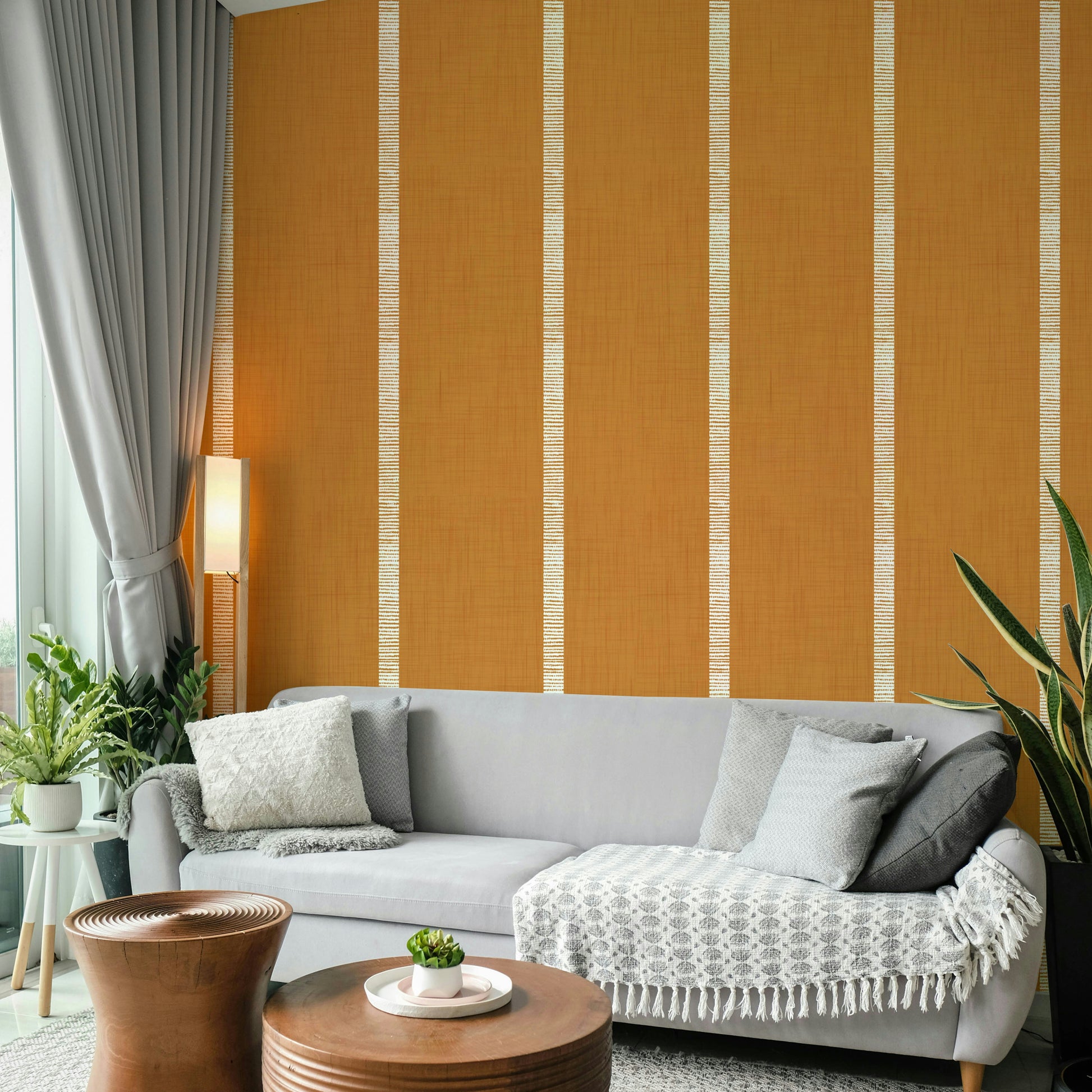 Bedroom caramel stripe mural

