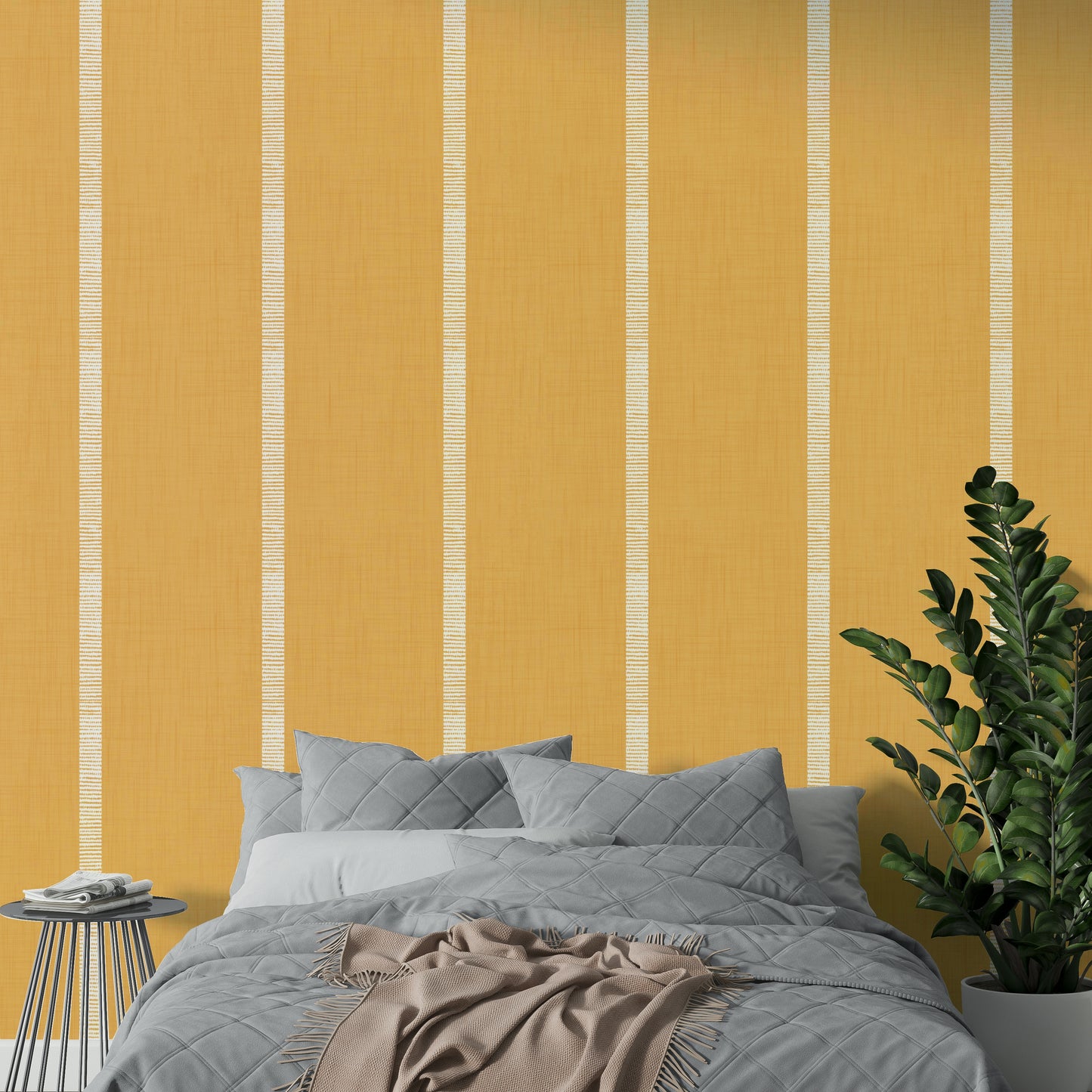 Bedroom ocher stripe mural

