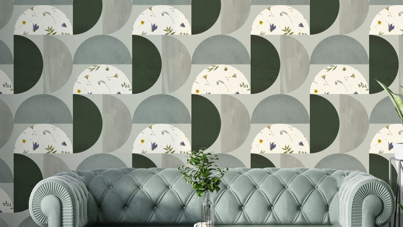 Modern Botanical Semicircles Wallpaper⁠