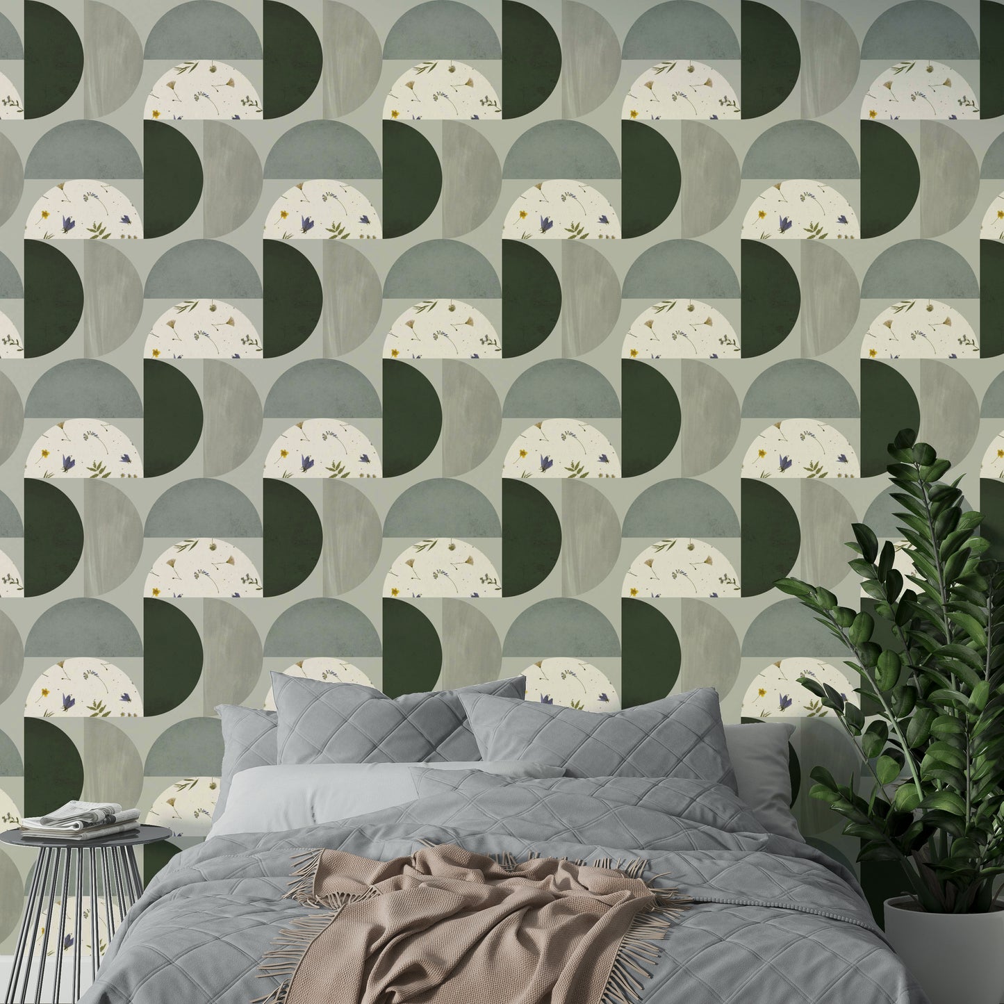 Modern Botanical Semicircles Wallpaper⁠