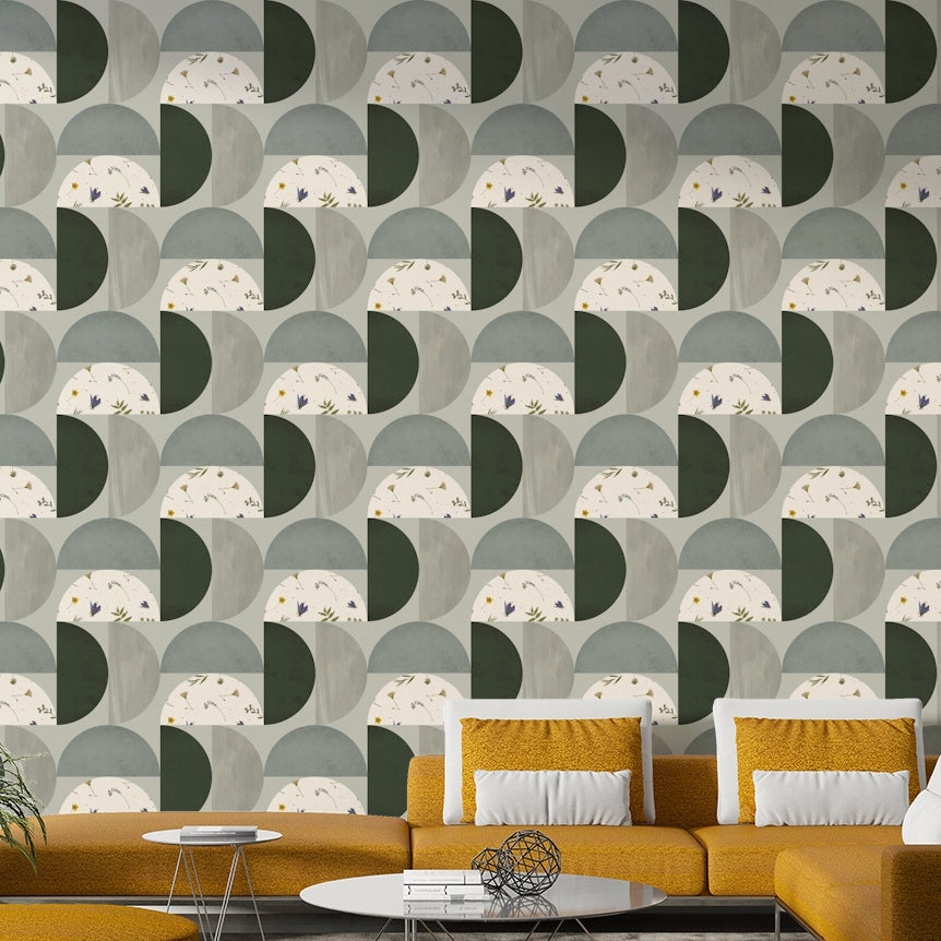 Modern Botanical Semicircles Wallpaper⁠