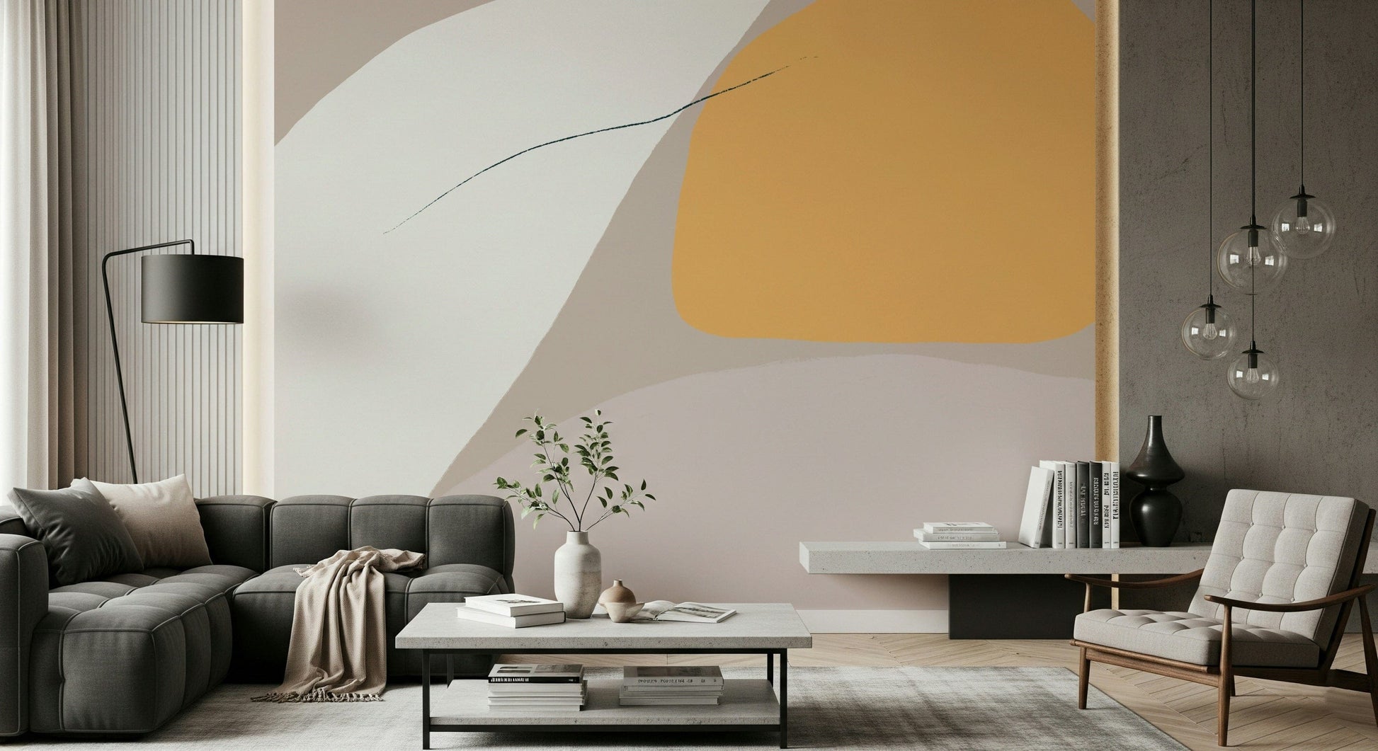 A graceful subtle pattern wall mural in cool, neutral tones.
