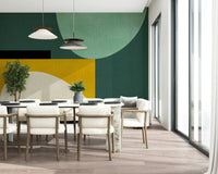 A graceful subtle curve wall mural in cool, tranquil tones.