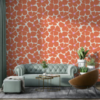 Modern floral wallpaper with a coral palette

