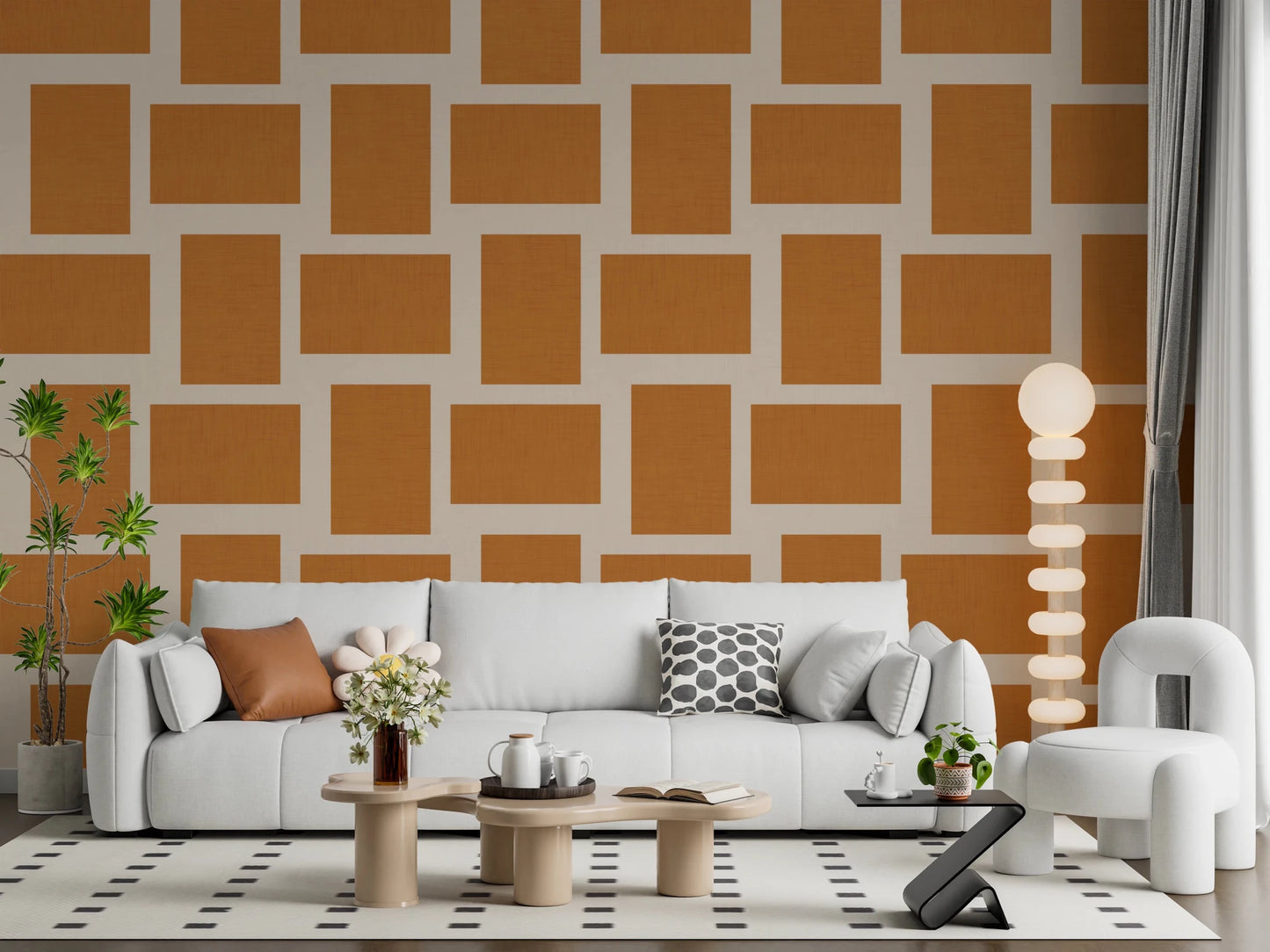 Modern Geometric Color Block Terracotta Cream Wallpaper⁠