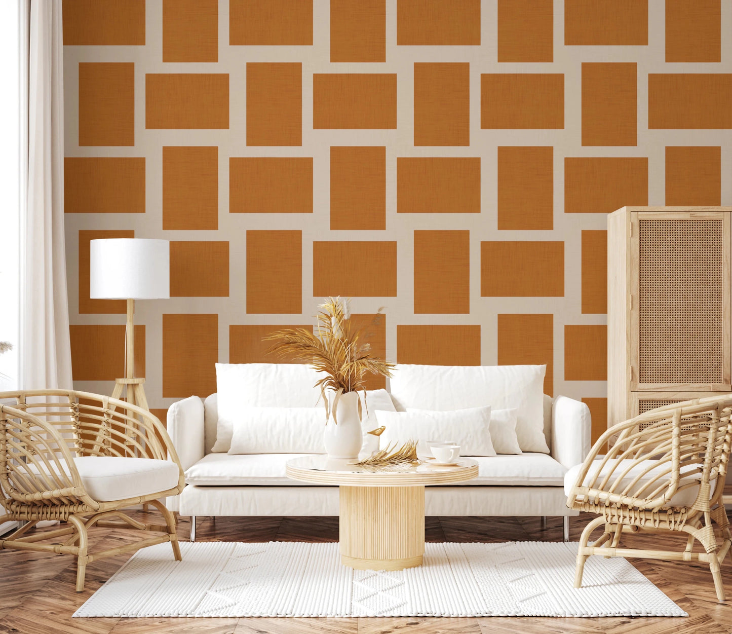 Modern Geometric Color Block Terracotta Cream Wallpaper⁠