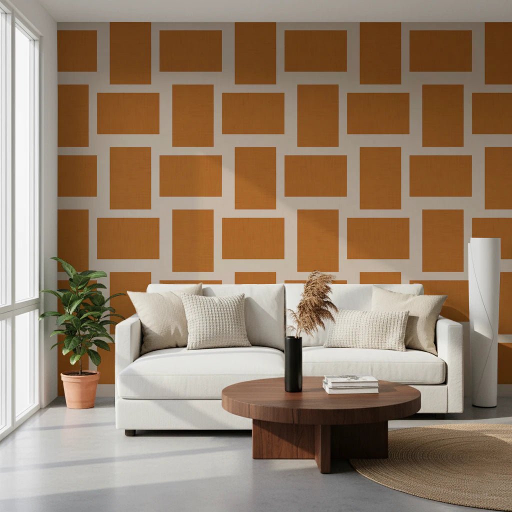 Modern Geometric Color Block Terracotta Cream Wallpaper⁠