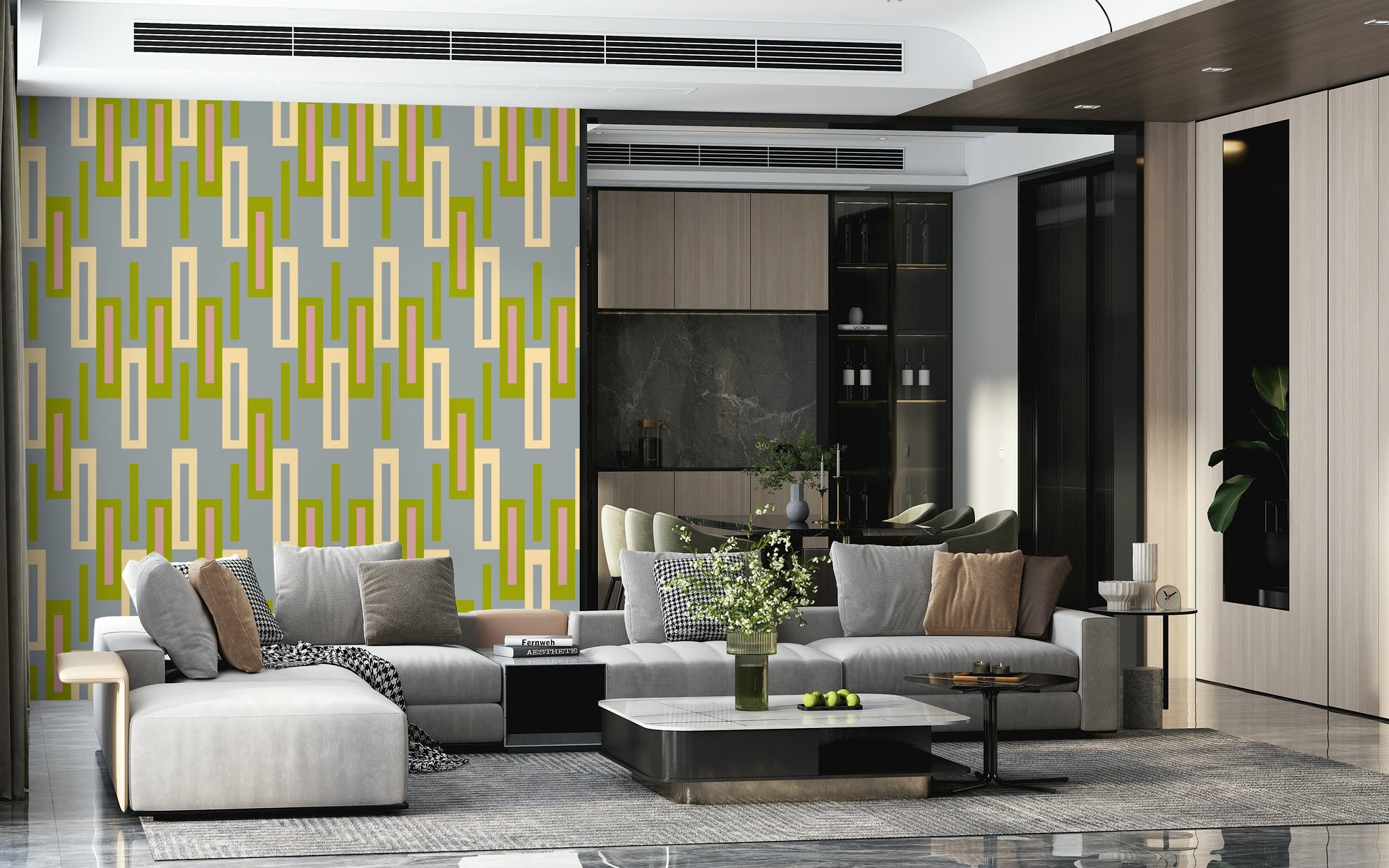 Moderno wallpaper creating a fresh, updated look for home interiors.