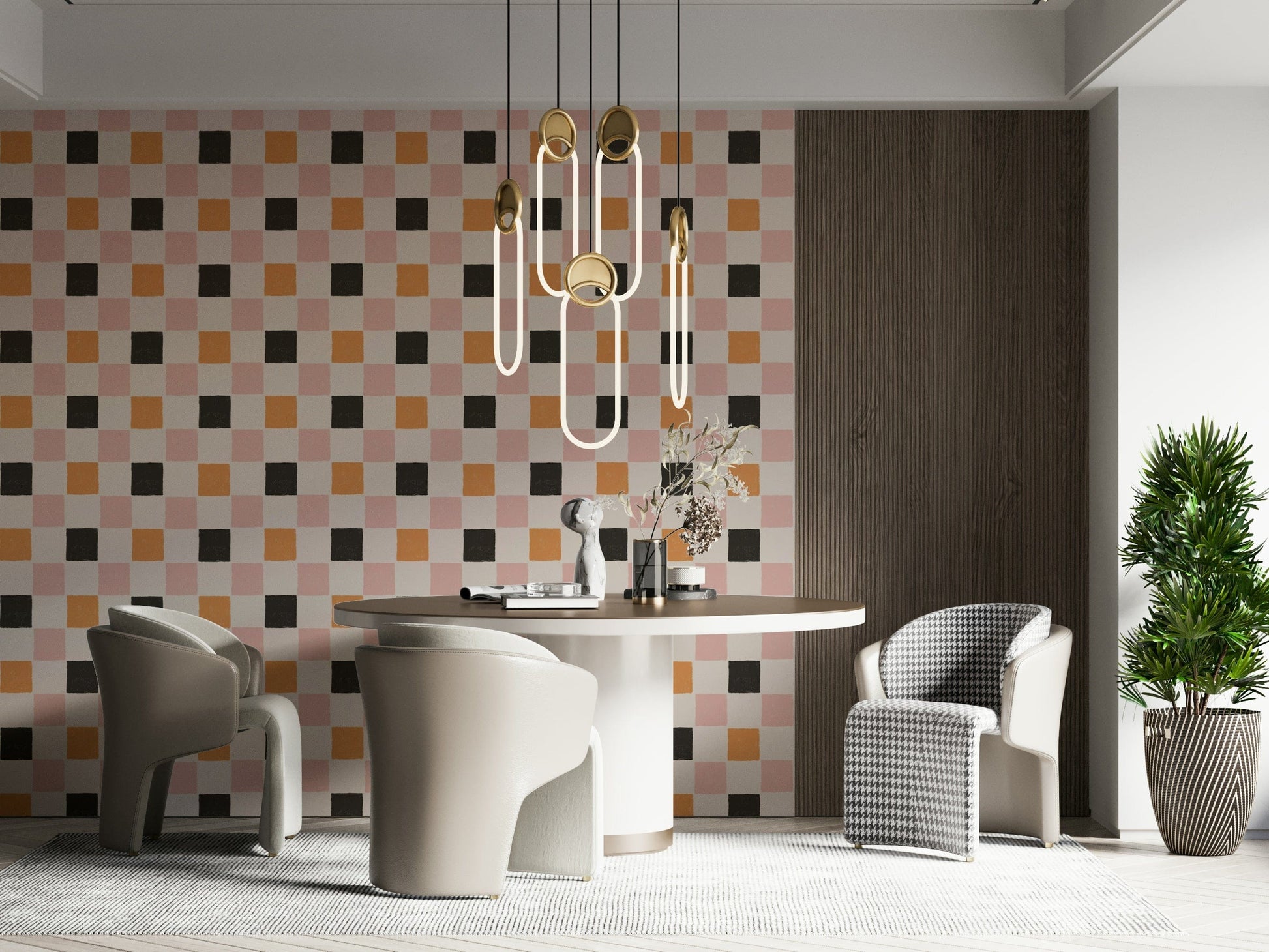 Vibrant block shapes creating a fun, party-inspired wall design.