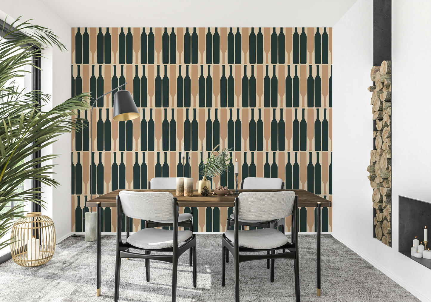 Stylish geometric wine cellar wallpaper in deep blue.

