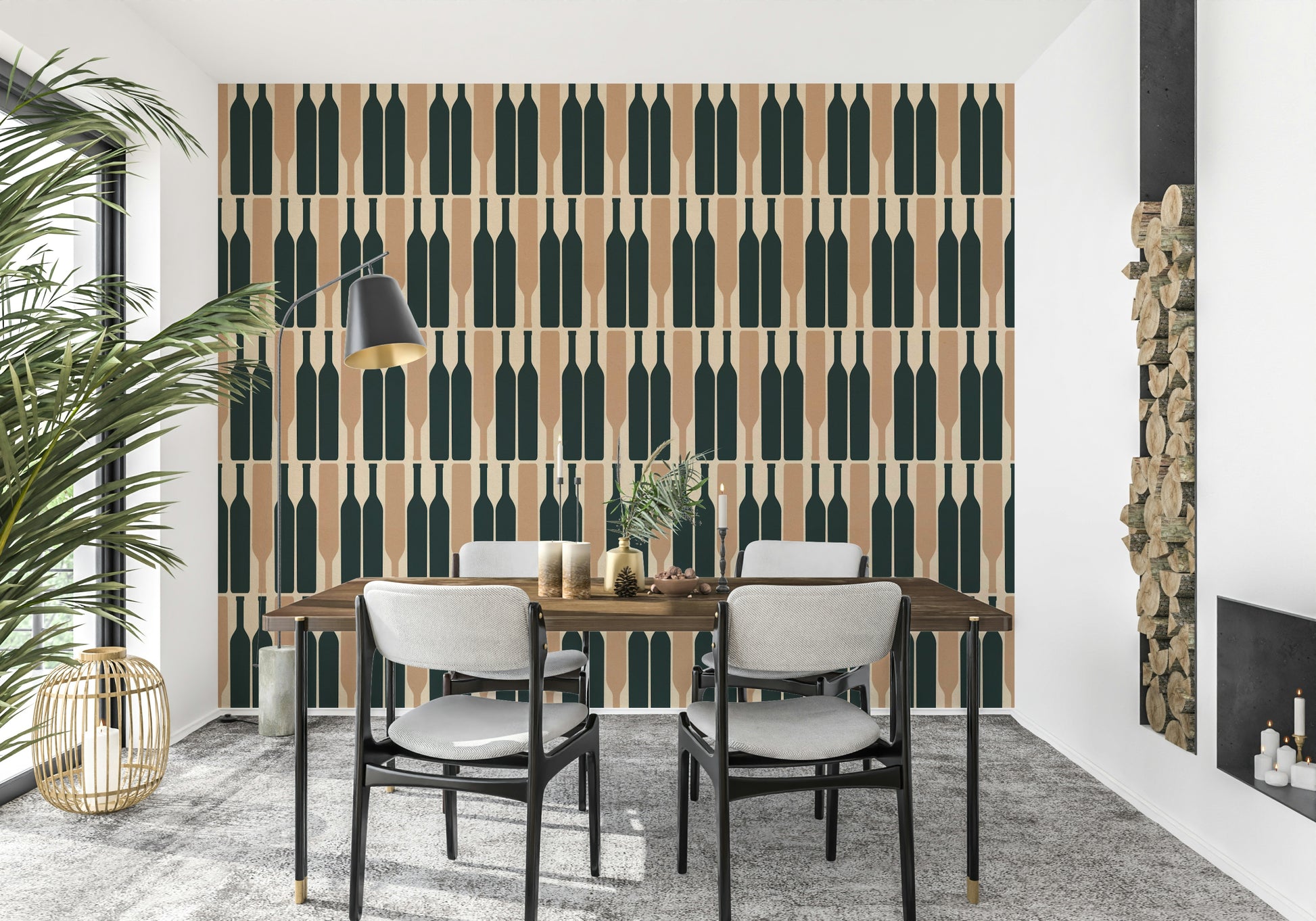 Stylish geometric wine cellar wallpaper in deep blue.

