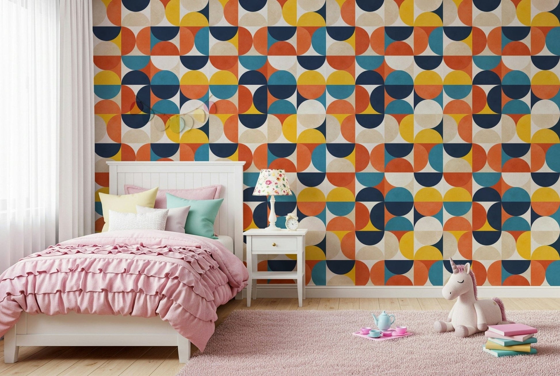 Minimal modern wallpaper with repeating round motifs