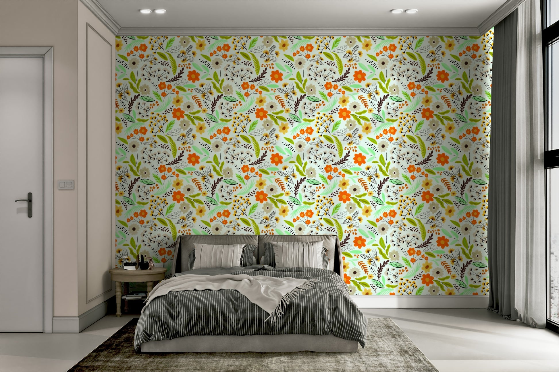 Contemporary meadow wallpaper with blooming flowers

