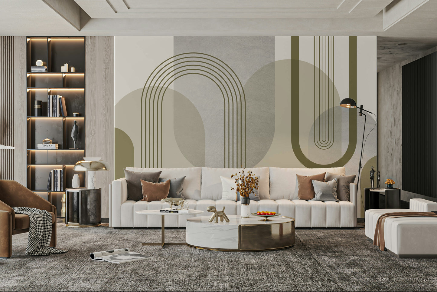 Artistic mid-century abstraction mural for modern interiors

