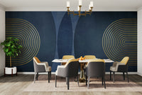 Sophisticated retro mural in blue and gold

