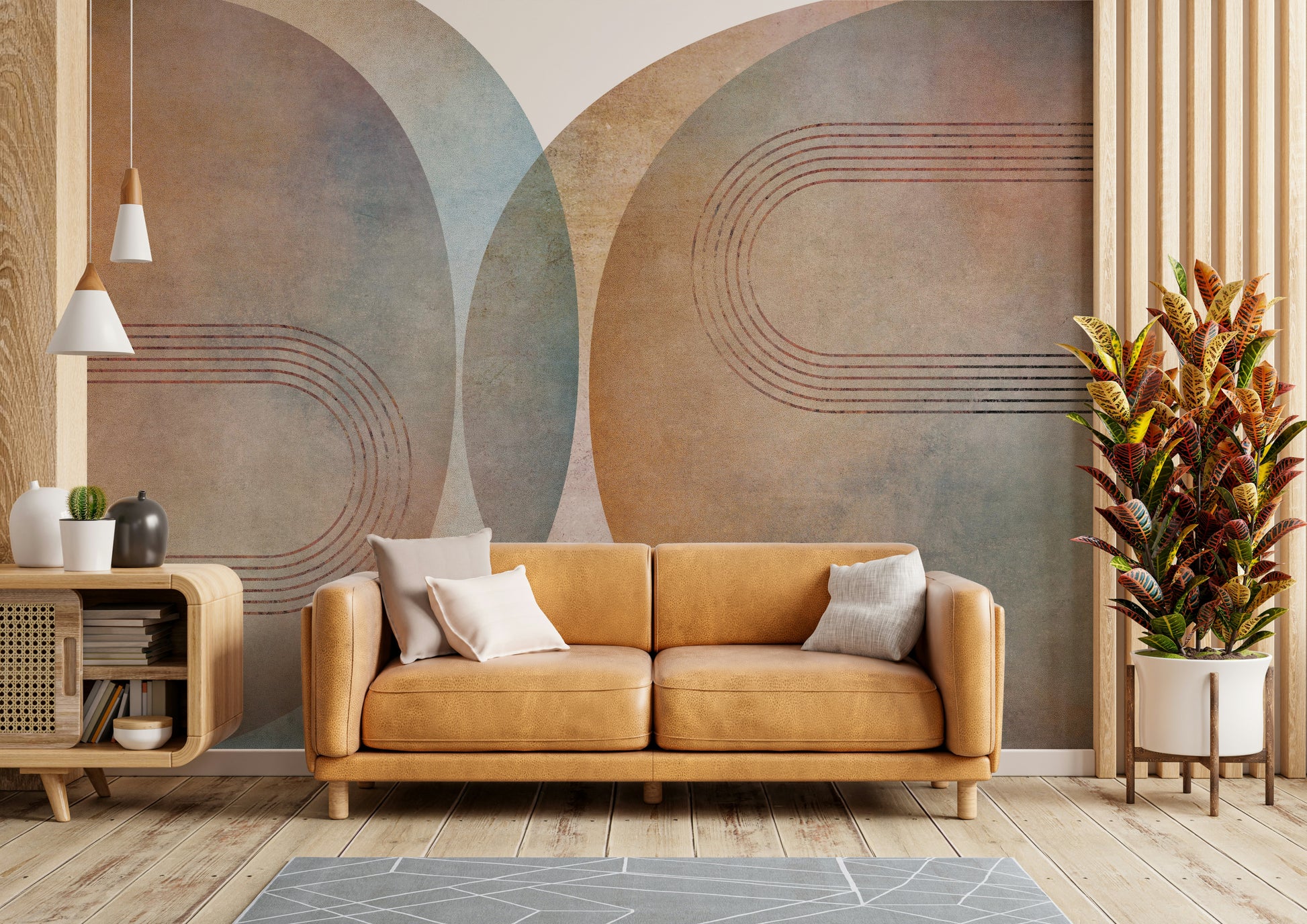 Bold lines and curves mid-century wallpaper

