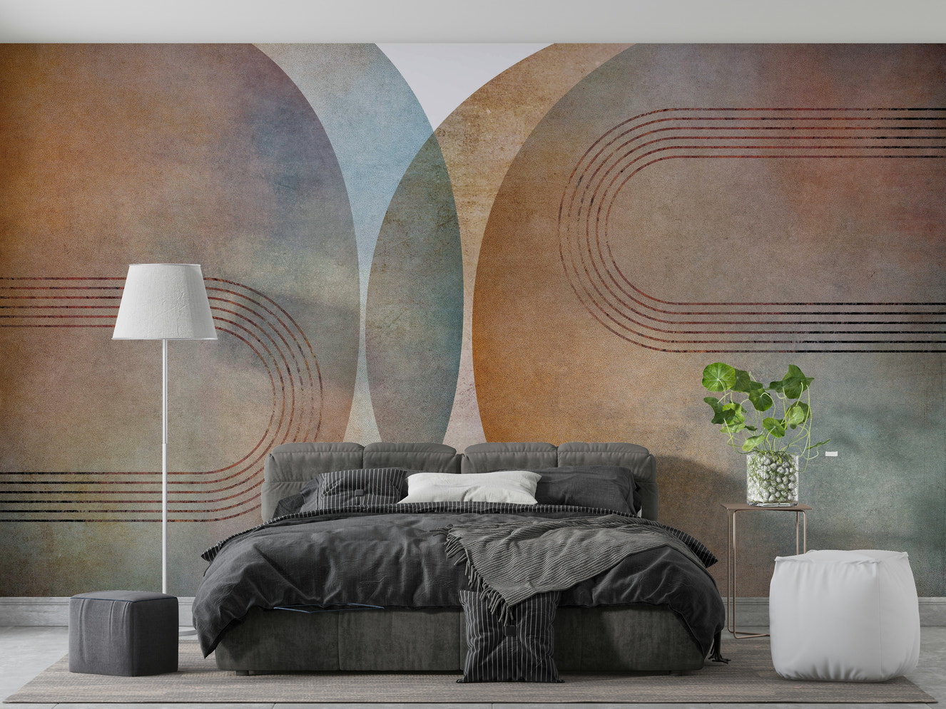 Mid-century curves wall mural in retro tones

