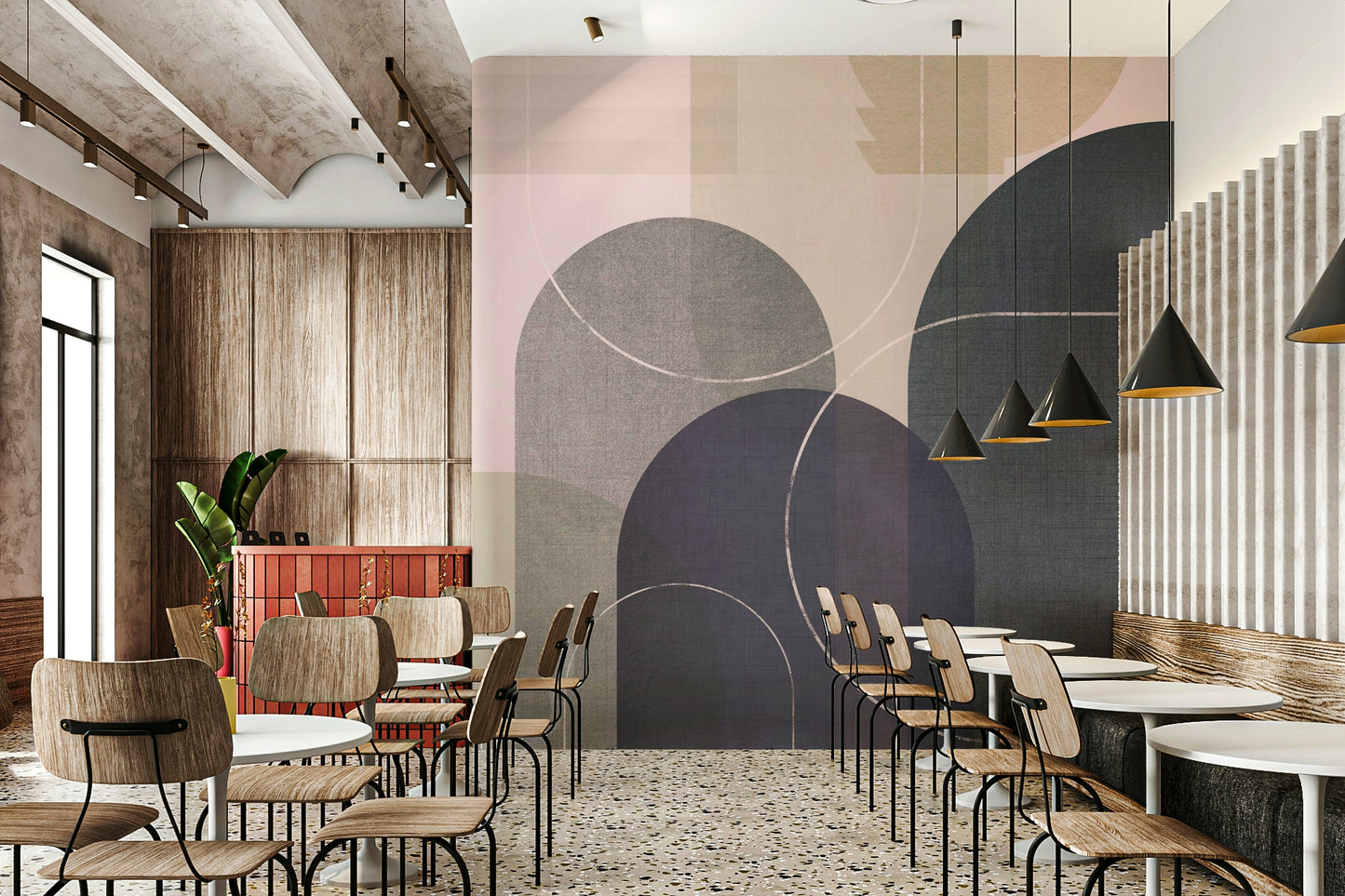 Chic and clean Mid Century linen 3 mural for modern interiors

