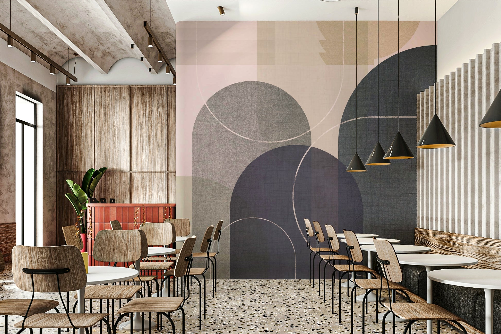 Chic and clean Mid Century linen 3 mural for modern interiors

