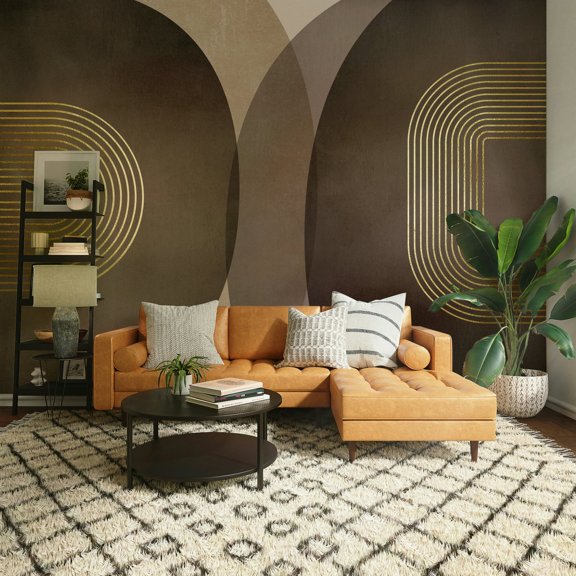 Mid-century mural with rustic natural flair

