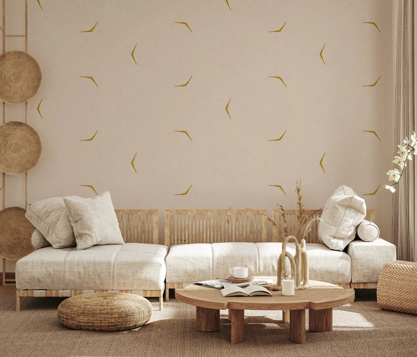 Modern Minimal Broken Lines Mustard Cream Wallpaper⁠