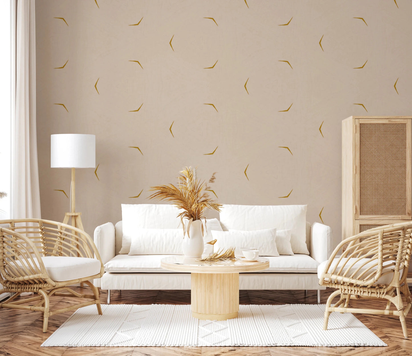 Modern Minimal Broken Lines Mustard Cream Wallpaper⁠