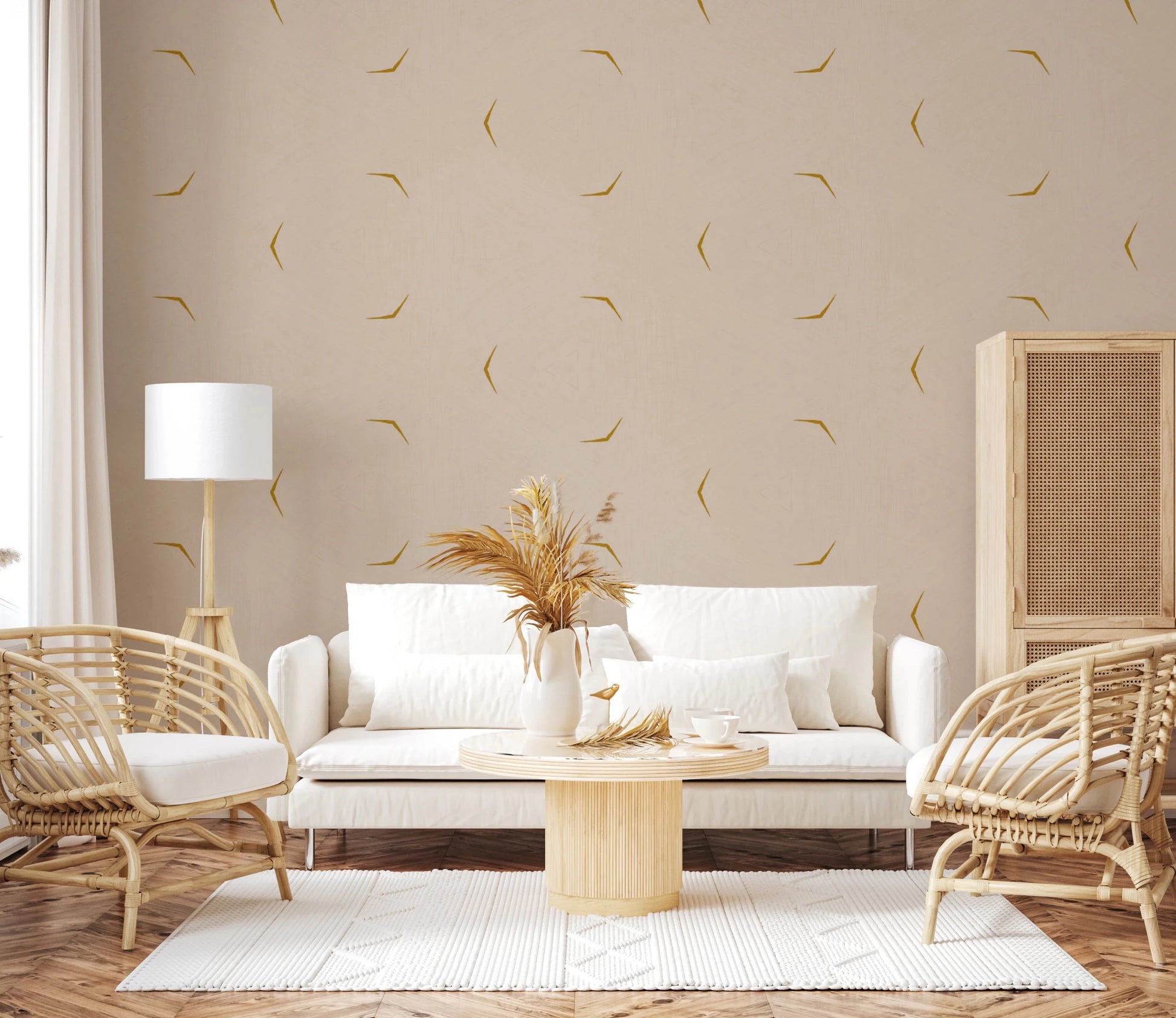 Modern Minimal Broken Lines Mustard Cream Wallpaper⁠