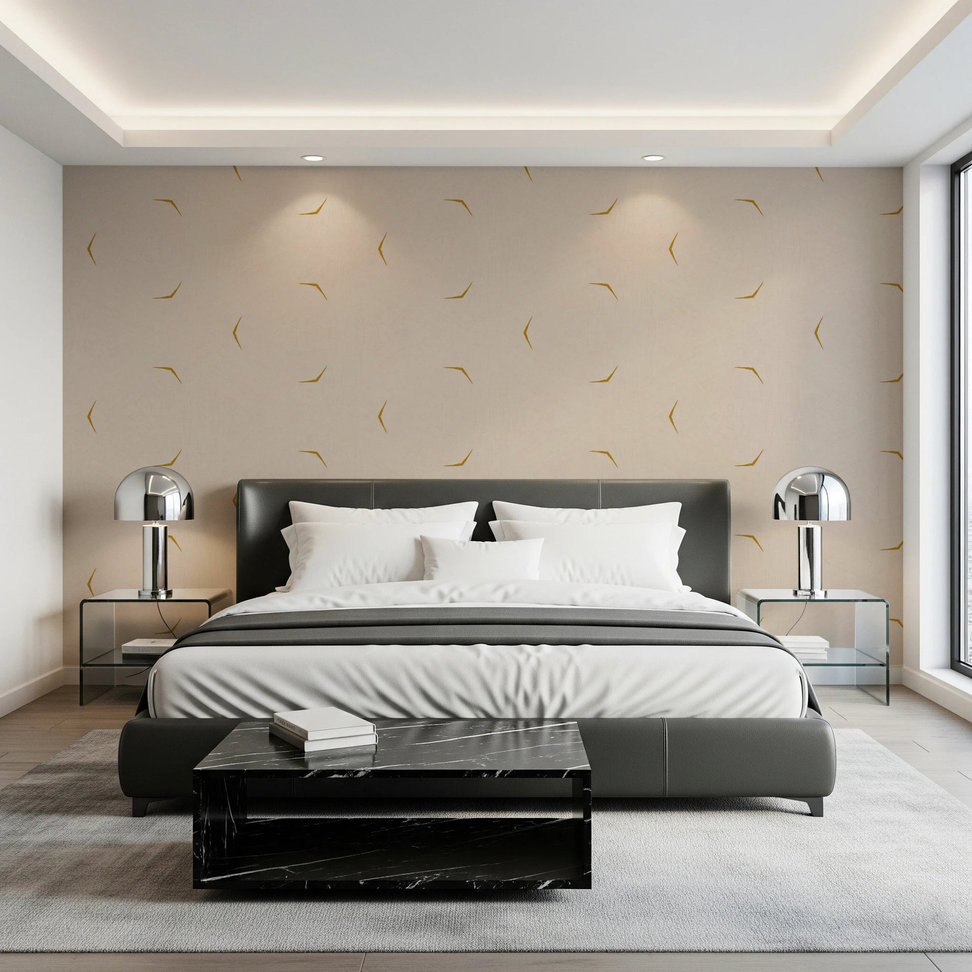 Modern Minimal Broken Lines Mustard Cream Wallpaper⁠