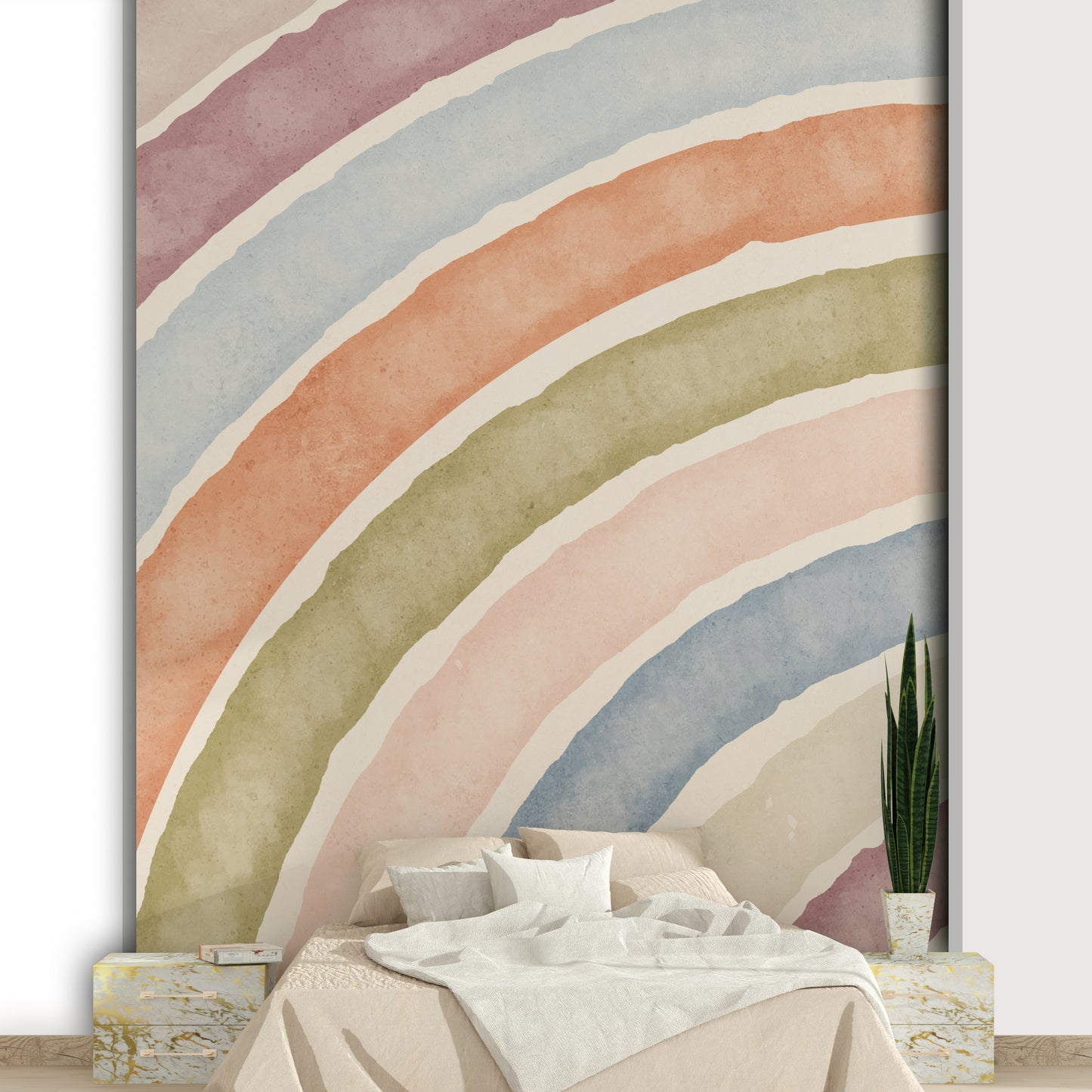 Earthy rainbow mural wallpaper

