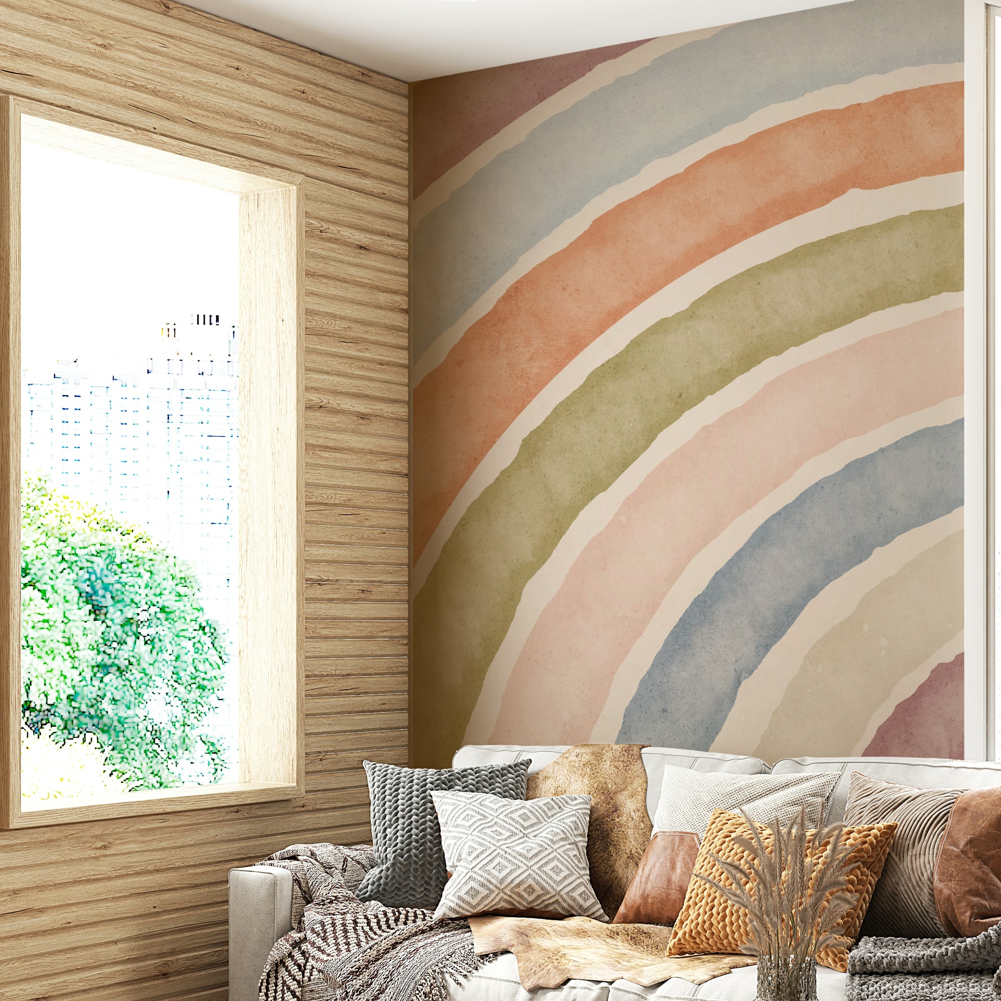 Minimalist rainbow mural wallpaper

