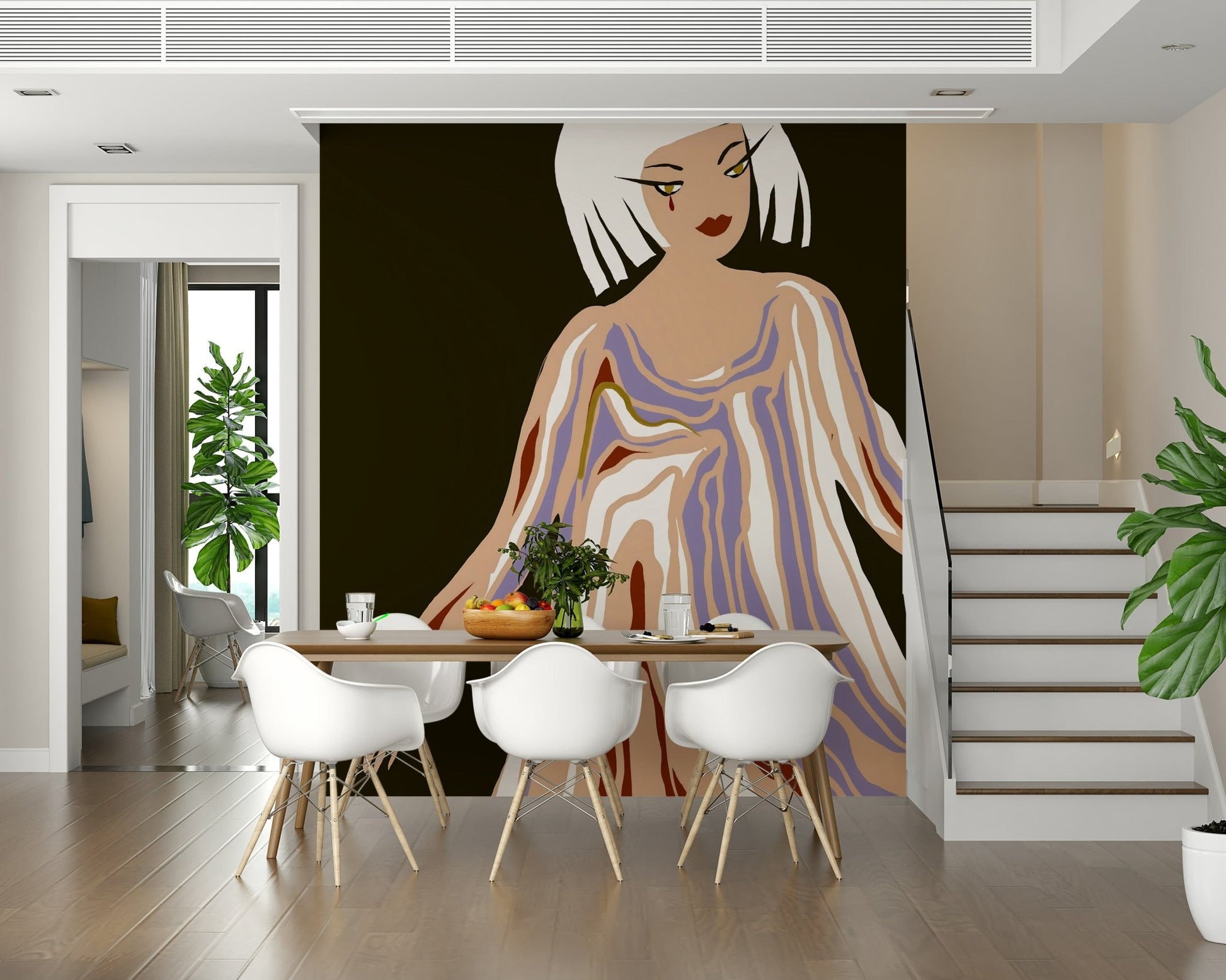 Contemporary portrait wall mural with graphic style