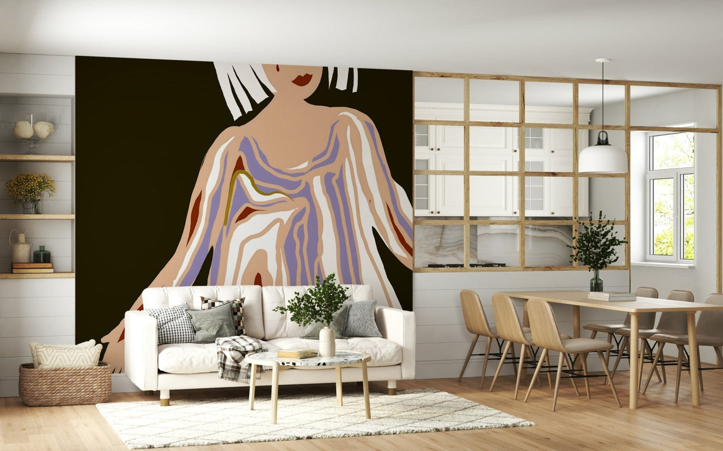 Statement portrait wall mural for modern interiors