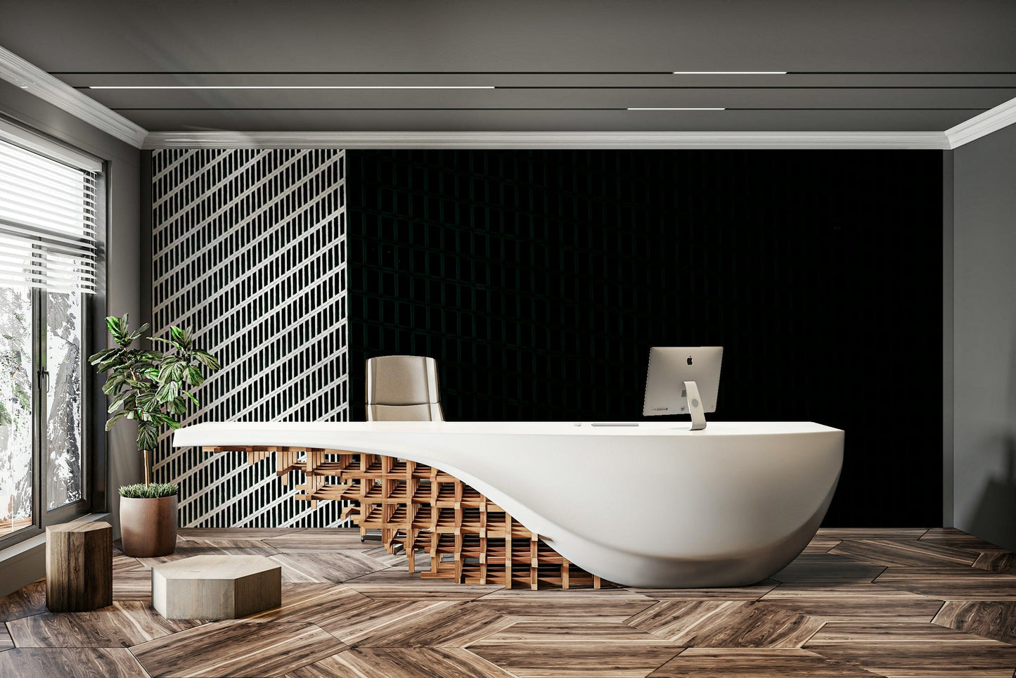 A calming serene design wallpaper mural that defines a space.

